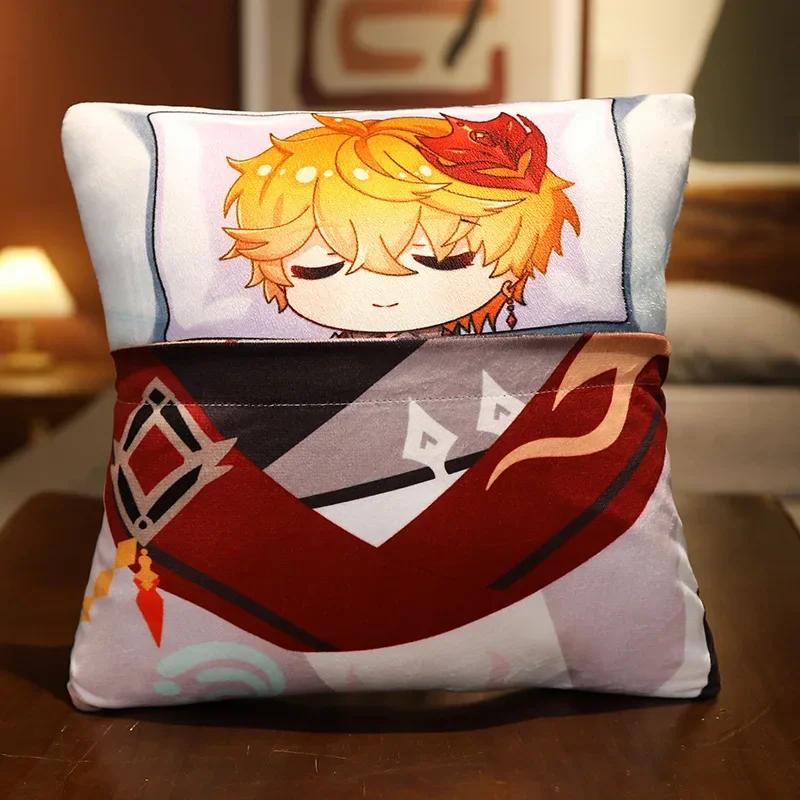 36x27cm Genshin Impact Plush Toy Kawaii throw pillow plush Tiwat Zoo Yae Miko Tartaglia Thoma Ganyu Diluc Plush Pillow Cartoon