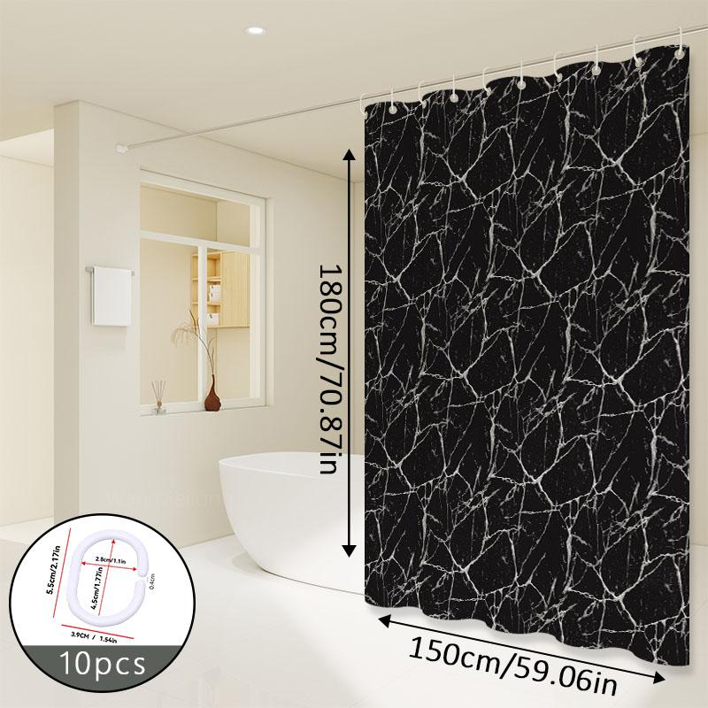 Nordic Style Light Luxury Black Marble Pattern Bathroom Partition Curtain, Shower Curtain, Privacy Curtain, Super High-Quality
