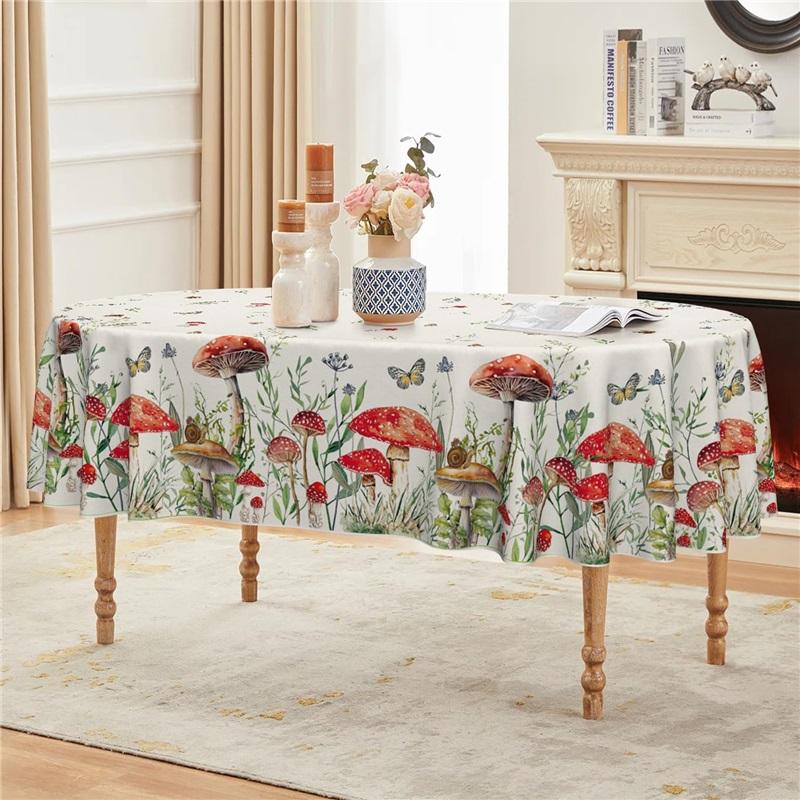 Mushroom Rectangular Tablecloth 60x84 Inch, Seasonal Vintage Washable Seasonal Table Cover for Party Picnic Dinner Decor