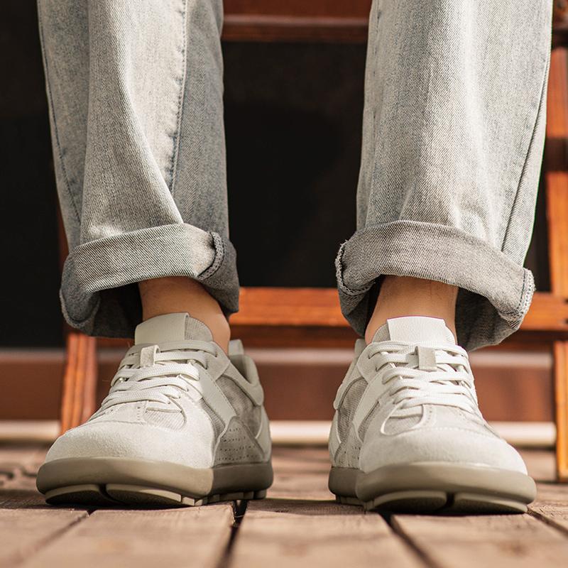 Spring New Men'S Casual Shoes Solid Color Leather Upper Breathable Mesh Non Slip Sole Casual Daily Wear 39-44