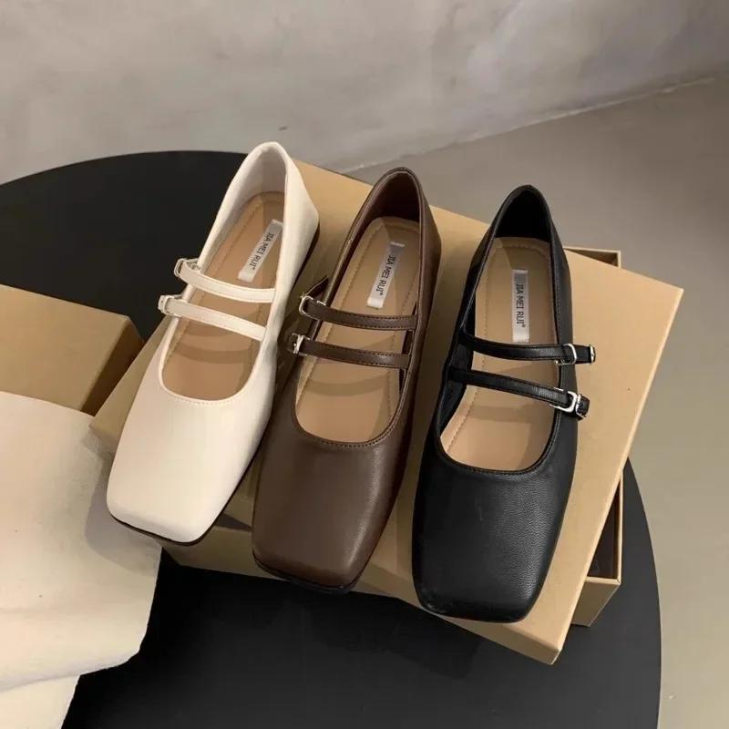 2025 Shoes for Women Mary Janes Women's Flats Casual Daily Flats Women Shallow Square Toe Buckle Strap Soft Bottom Shoes Female