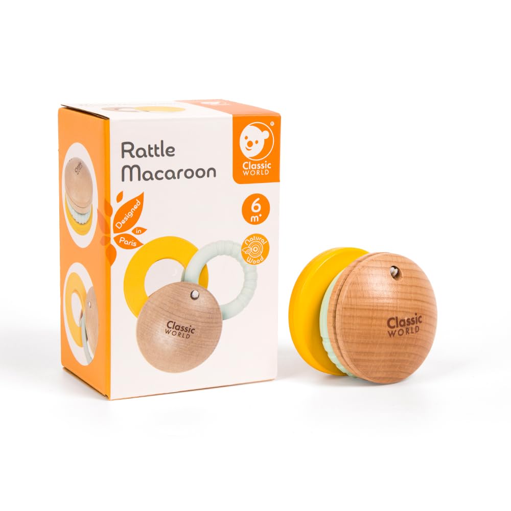 Classic World Macaron Wooden Rattle Perfect for Baby Baby and Educational Gifts for Girls and Boys Perfect for Half and Ideal for Sports and Long