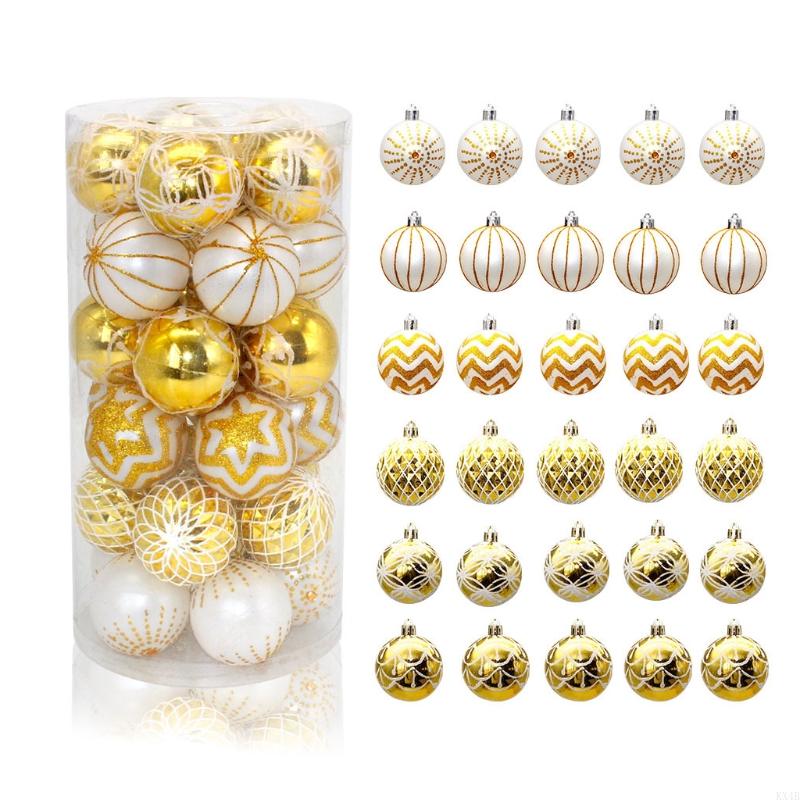 KX4B 30Pcs 6cm Glitter Christmas Tree Painted Shatterproof Ball Baubles Ornaments China Mainland