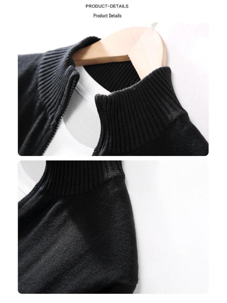 Мужской хлопковый свитер 8503 с высоким воротником на молнии - Зимний кардиган приталенного кроя