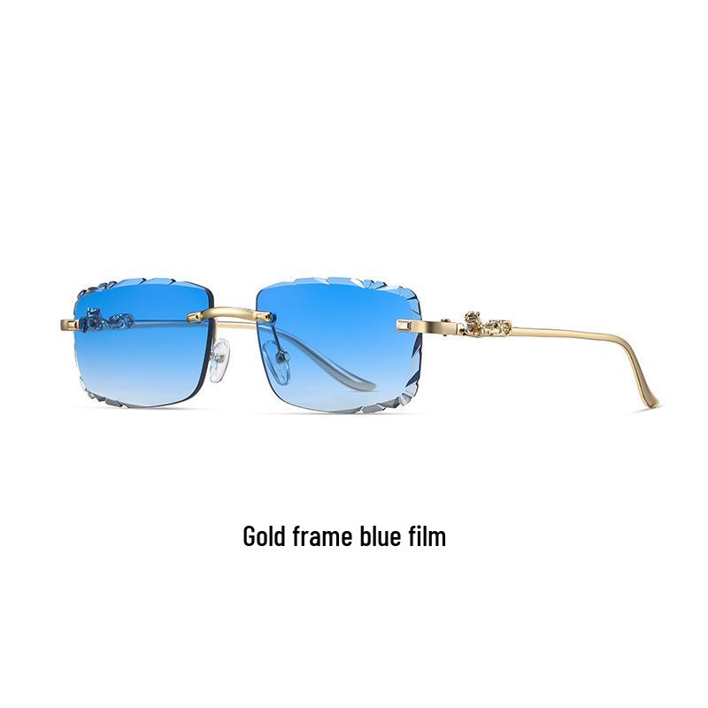Leopard Head Rimless Sunglasses: Women's & Men's Small Square Frame