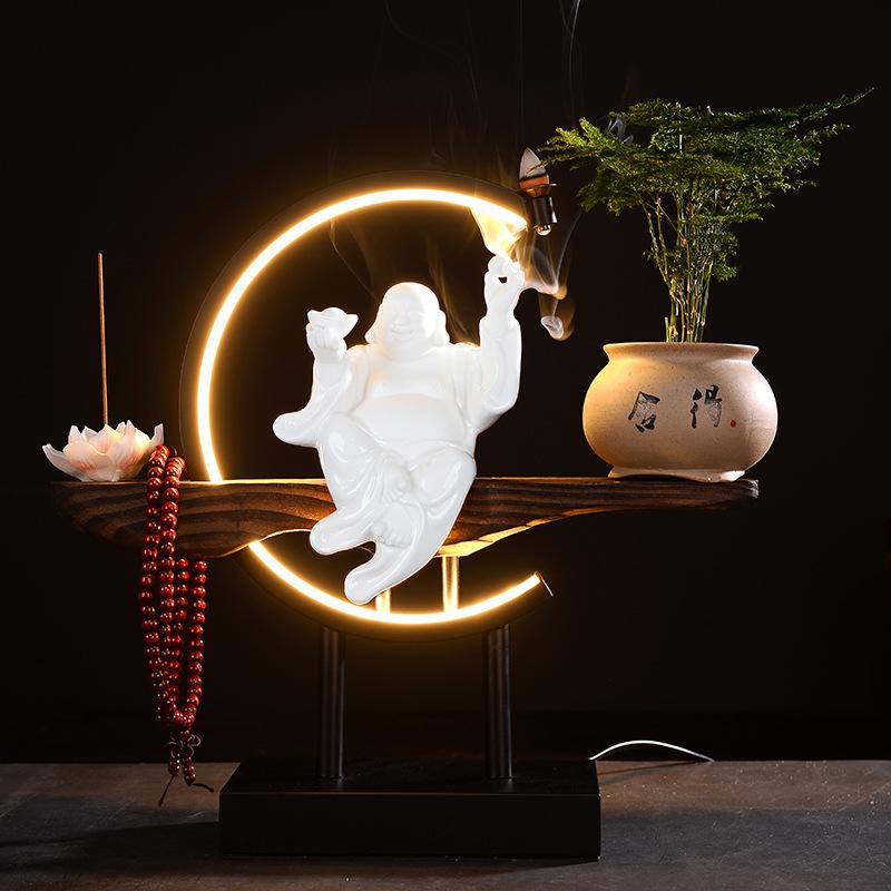 

Wealth-attracting Maitreya Buddha figurehead Ceramic Smiling Buddha creative lighting new Chinese-style Zen-style living room en