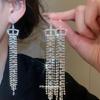 Silver Needle Retro Rhinestone Geometric Tassel Earrings: Luxury High-End Ear Studs for Women
