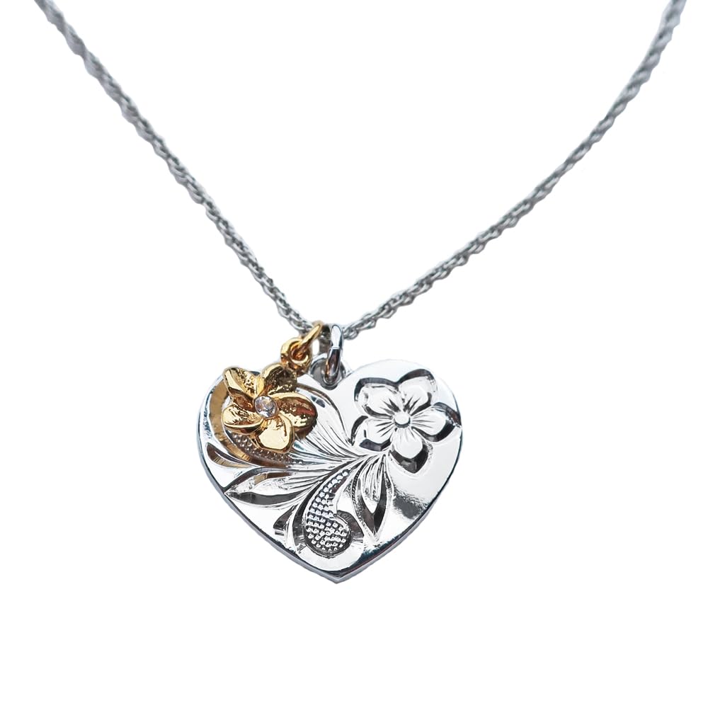 

Accessory Made in Japan Hawaiian Pendant Necklace Heart Plumeria Color [Melody Accessory]Melody (hw-4) Heart-Silver Color Plumeria-Gold