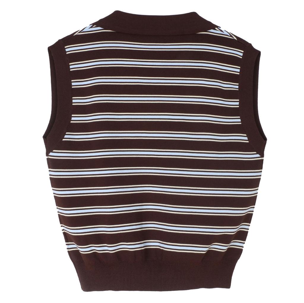 Spring/Summer Women's Striped Knit Top with Letter Logo and French Lapel