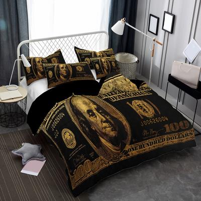 Dollar Pattern Duvet Cover Set Washable Polyester Microfiber Bedding Set Soft And Comfortable Bedroom Guest Room Duvet Cover Set