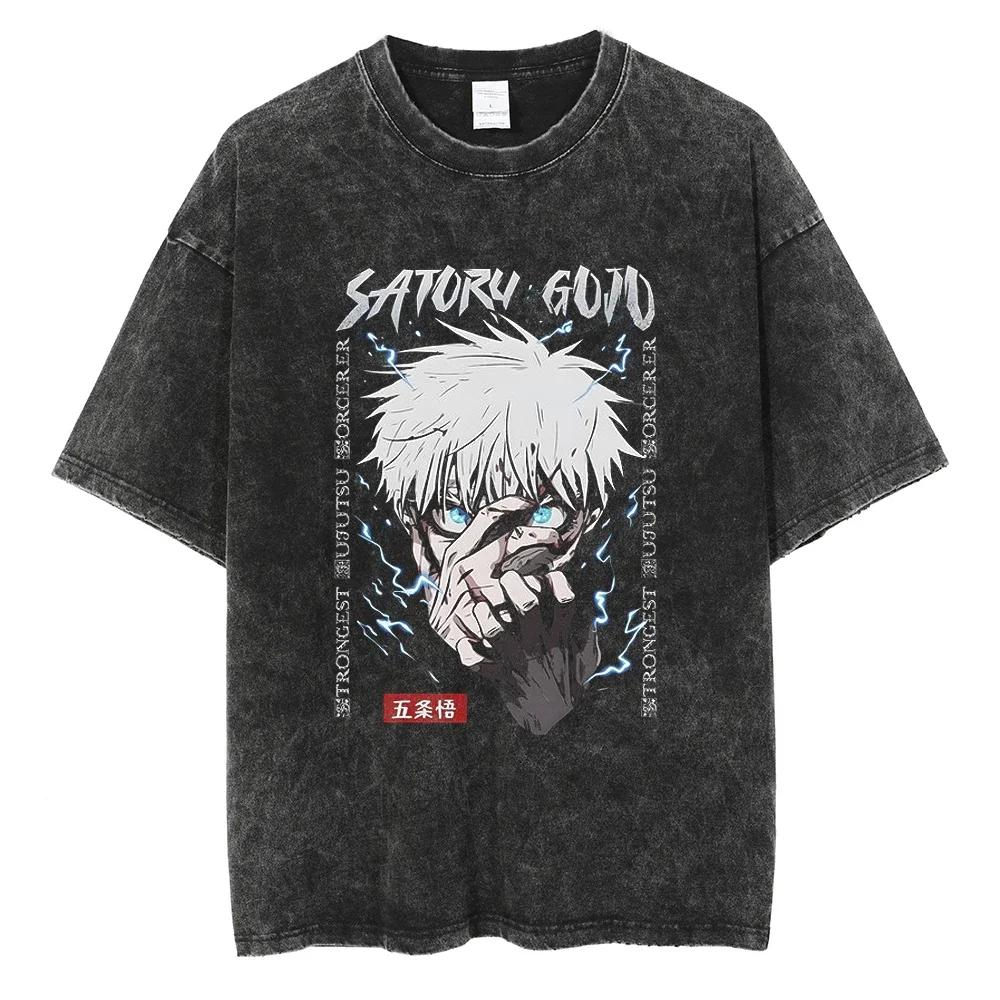 

Anime Print Washed Short Sleeved Round Neck Y2k Tshirt Men Clothing New in Top & Tees Mens T-Shirt 3XL