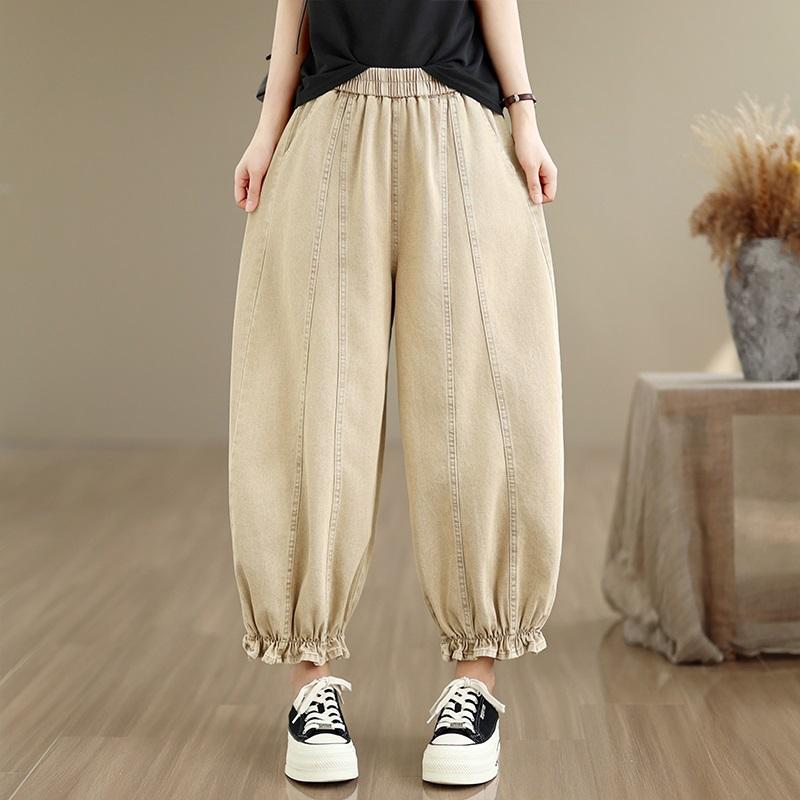 Tamanho grande Vintage cintura alta casual solto Feminino Primavera verão jeans denim Calças Harem