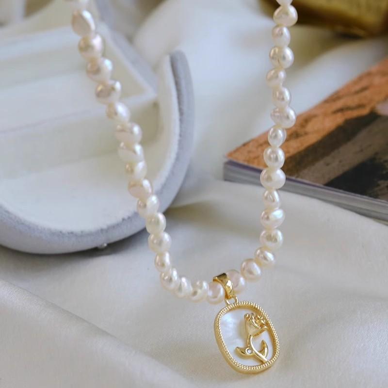 100% Natural Irregular Freshwater Pearl Sweet Rose Flower Pendant 14K Gold Filled Ladies Necklace  Women Gifts 45cm