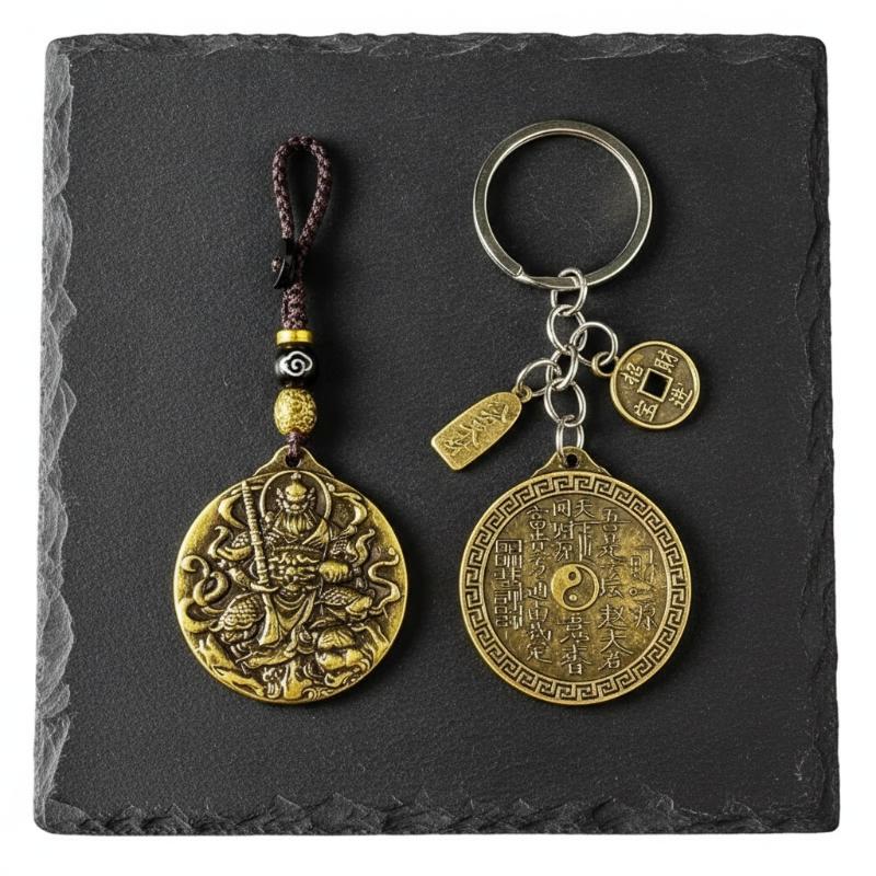 Vintage Brass Zhao Gongming Lucky Pendant Keychain Fortune Blessing Design For Car Key Bag Decoration Good Luck Gift