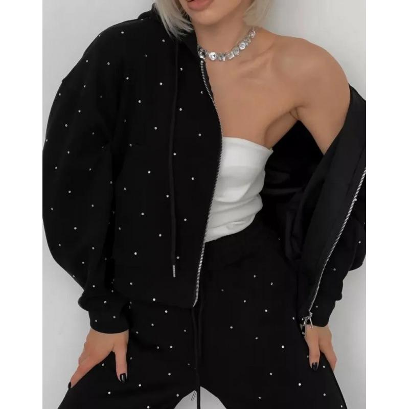 1116 autumn and winter casual hooded sportswear top jacket women's polka dots loose women