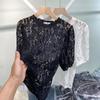 Top Sottogiacca T-shirt da Donna Estiva con Intagli in Pizzo a Maniche Corte