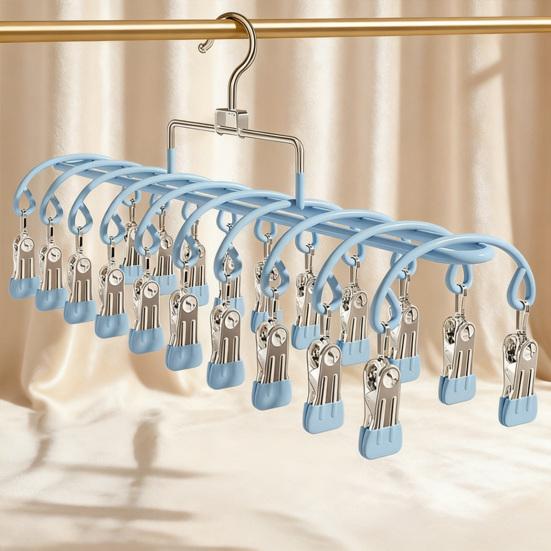 Windproof Clothes Hanger 20 Clips Sock Hanger Stainless Steel Drying Rack for Socks Underwear Baby Clothes Diapers Towels