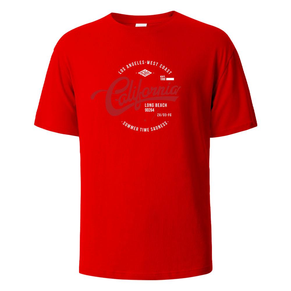 Los Angeles West Coast Printing T-Shirt For Men Wowen 100%Cotton Summer Breathable Short-Sleeved Basic Tops O-neck Oversize Tees