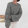 Women's Solid Color Thick Needle Big Dough Twists Loose Pullover Round Neck Long Sleeve Sweater