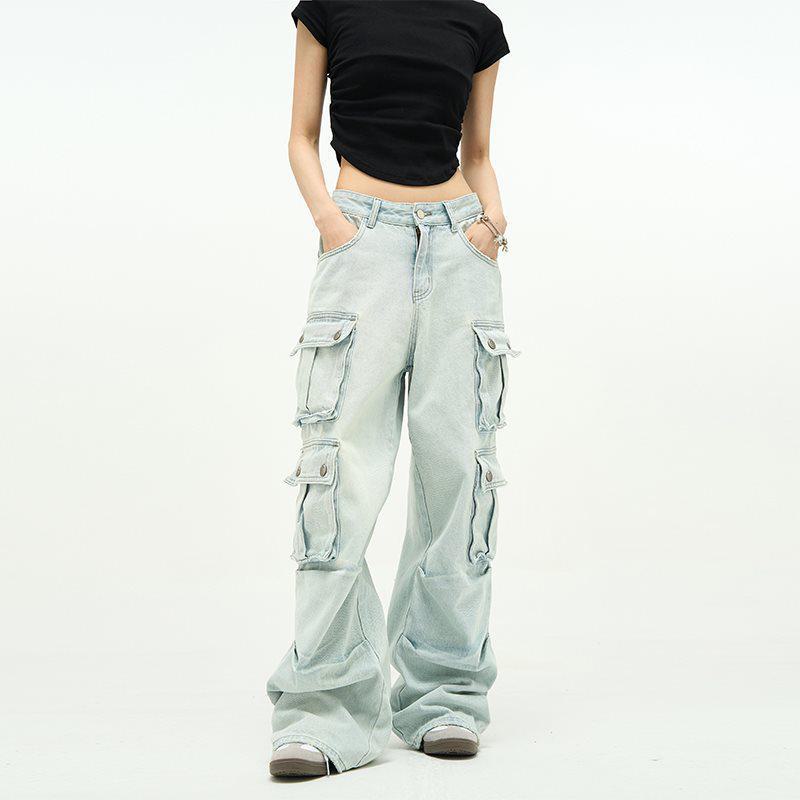 

Мужские джинсы American Style Retro Blue Wide-Leg Multi-Pocket от Tailang