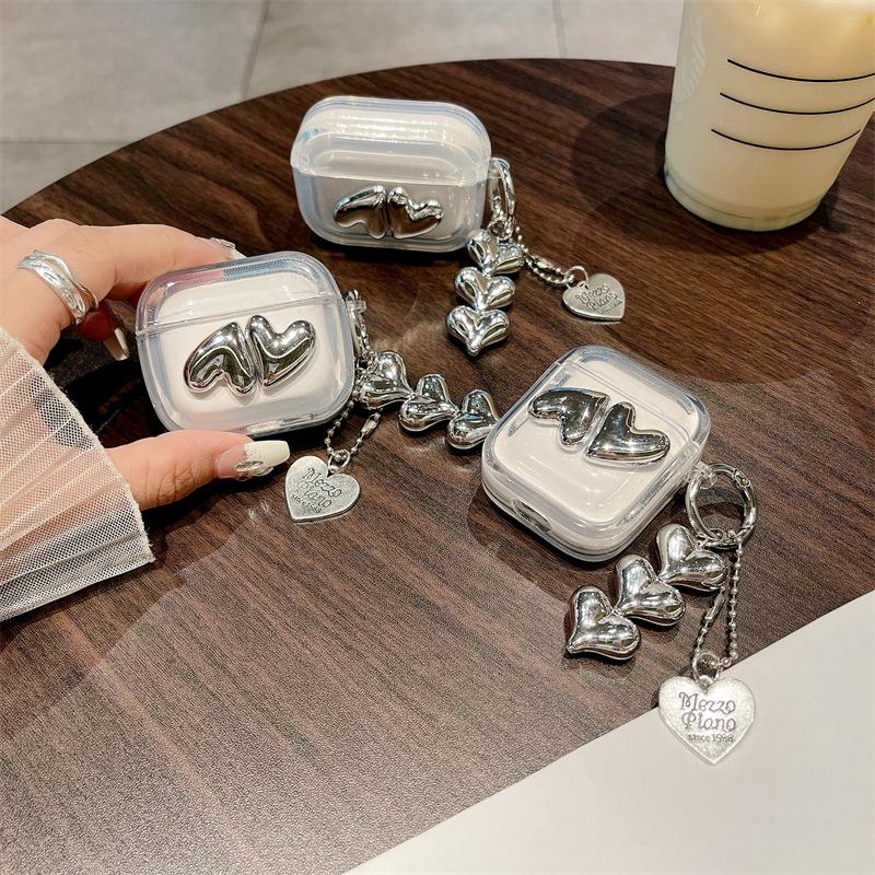 Transparent Three-dimensional Love for AirPods 1 Generation Protective Case Second Generation 1 Generation Pro1 Apple Bluetooth Headset Case Female