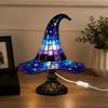 Lampa w kształcie Kapelusza Czarownicy na Halloween Żywiczny Ozdoba Lampka na USB Dekoracja, Świąteczna Lampa Stołowa