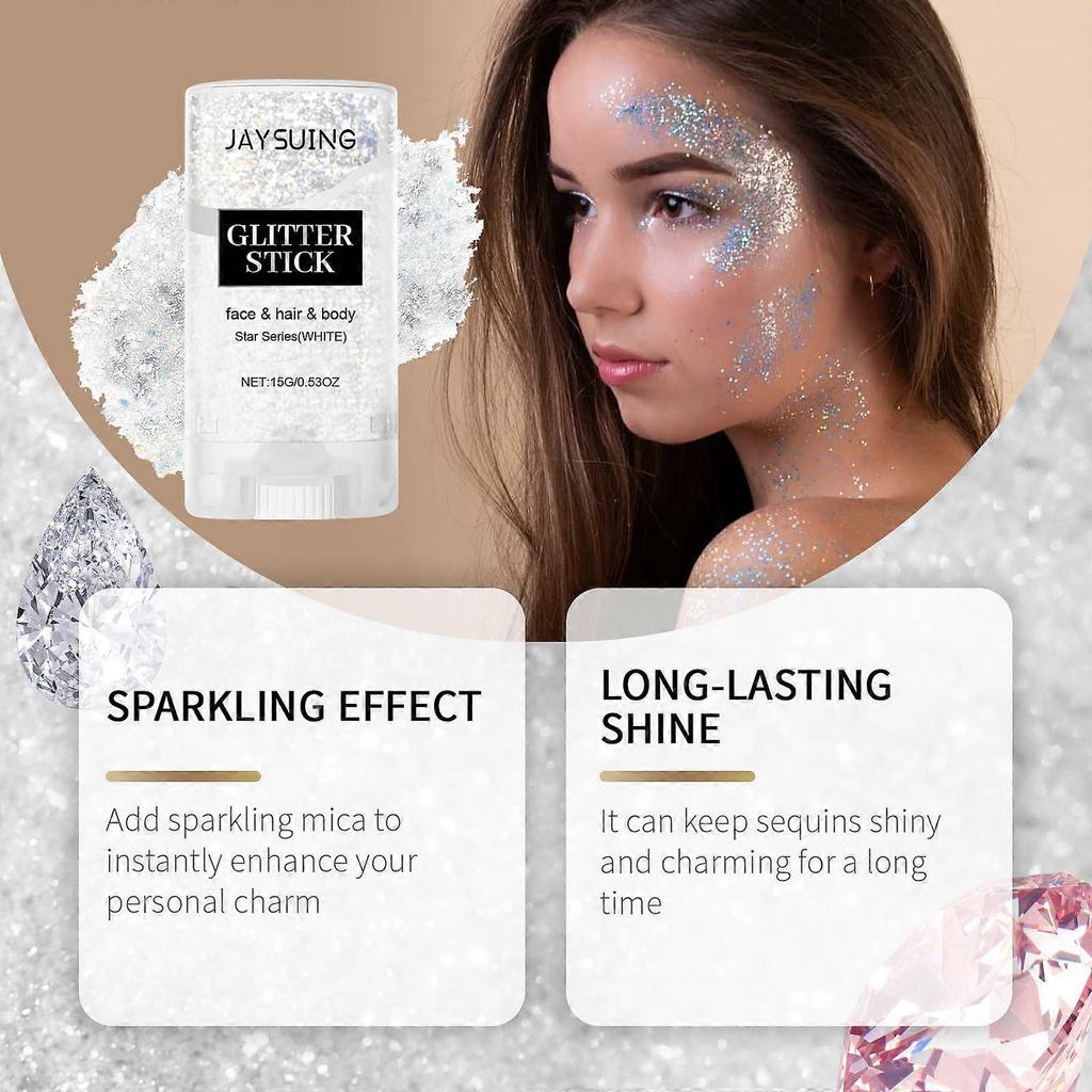 Jaysuing Sequin Glitter Stick (Bright White) Party Dance Performance Makeup, Face And Body Highlight, Shimmering