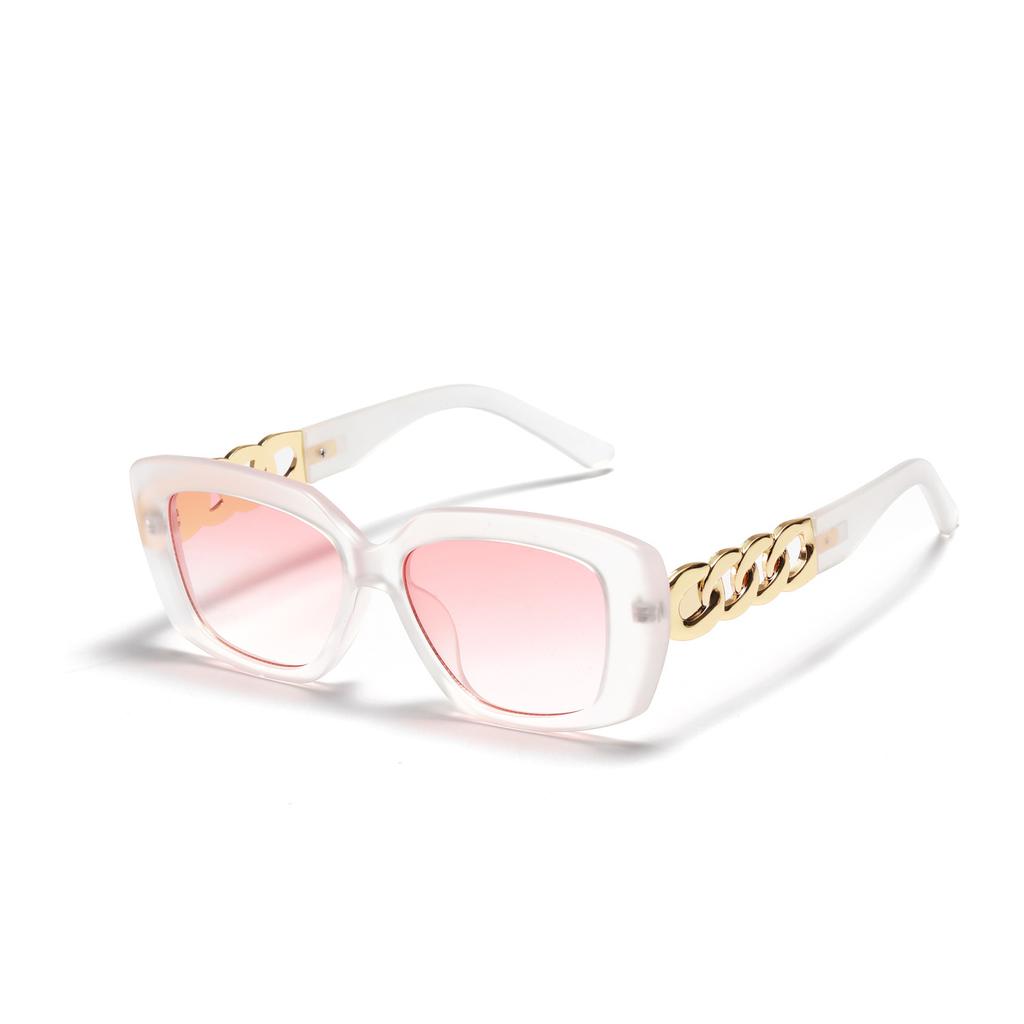 Square Glasses Popular Versatile Semi-Metallic Sunglasses Women'S Retro Chain Wide Legs Sunglasses Men