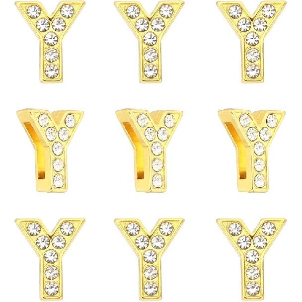 PATIKIL Letter Charm, Rhinestone Letter Charm Crystal Alphabet Slide Wristbands Charm Pendant for Jewelry Making Leather Collar Necklace Bracelets Y
