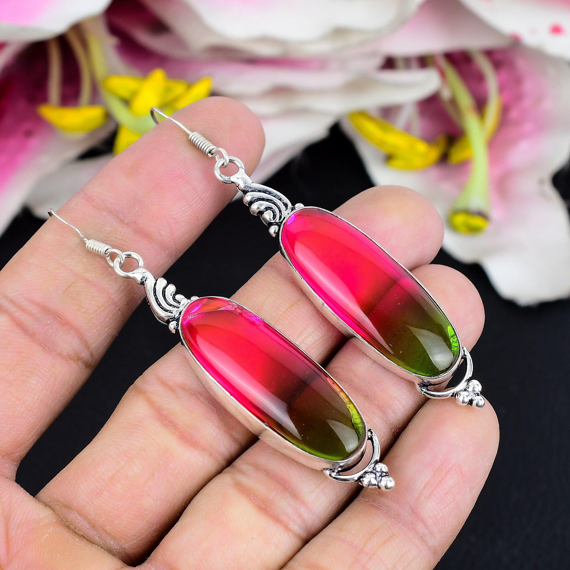 

Двоколірний Турмалін Камінь 925 Срібло Стерлінгове Ювелірні Вироби Сережка 2.88 KG-1764