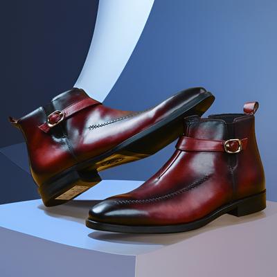 Fashion Men's Luxury Genuine Leather Chelsea Boots Ankle High Grade Slip-On Buckle Strap Wingtip Black Basic Shoes Ankle Boots Men