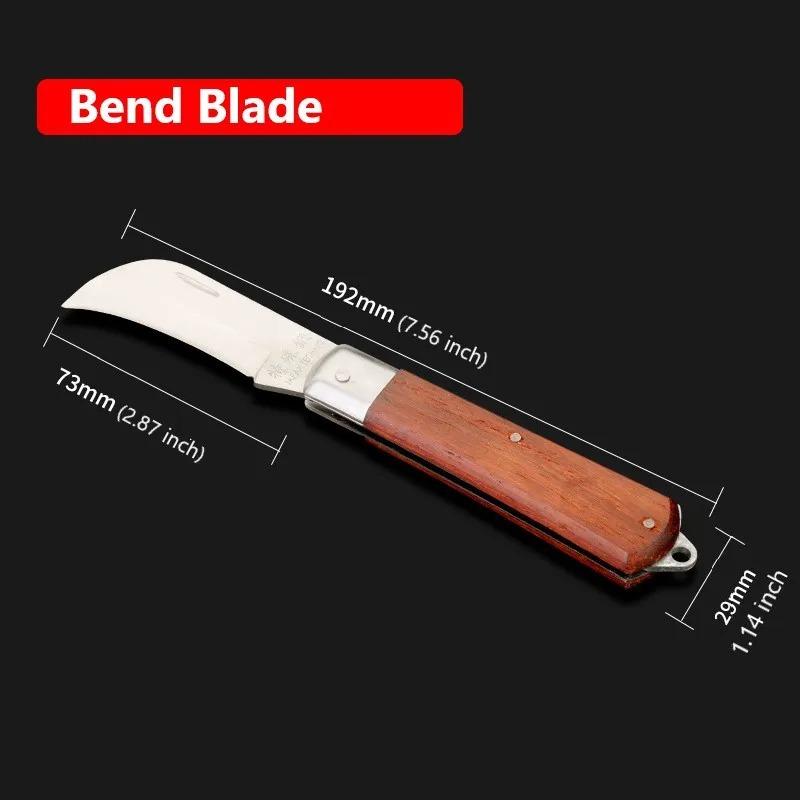 Steel grafting knife, wooden handle, multifunctional cable stripping, leather bending blade, electrician specific peeling knife