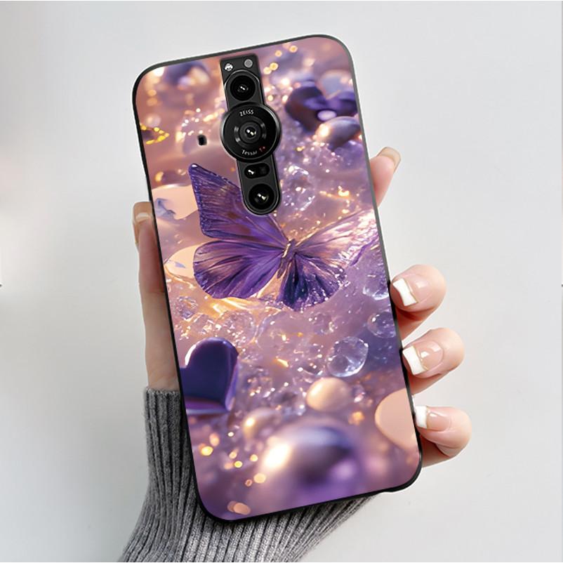 Printing Pattern Case For Sony Xperia Pro-I Fundas Soft Silicone Black Shell Cover Cute Flower Cartoon Casing Capa Coque