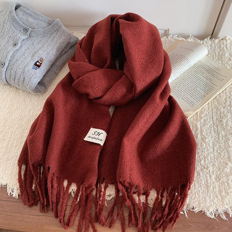 Atmosphere Solid Color Scarf Women's Winter High Sense Versatile Fashion Korean Thickened Imitation Cashmere Scarf To Keep Warm