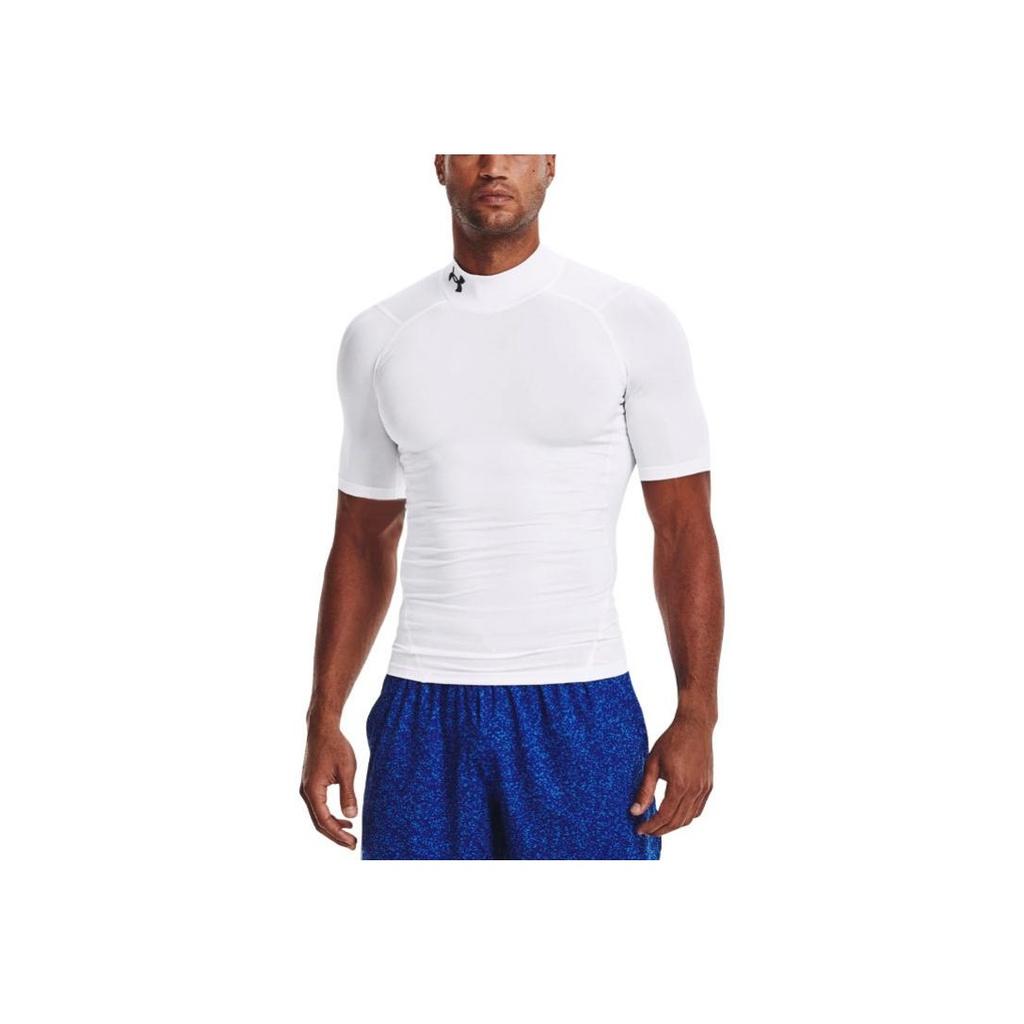 Under Armour Solid Color High Neck Slim Fit Short Sleeve T-Shirt Men Tops White 1372586-100