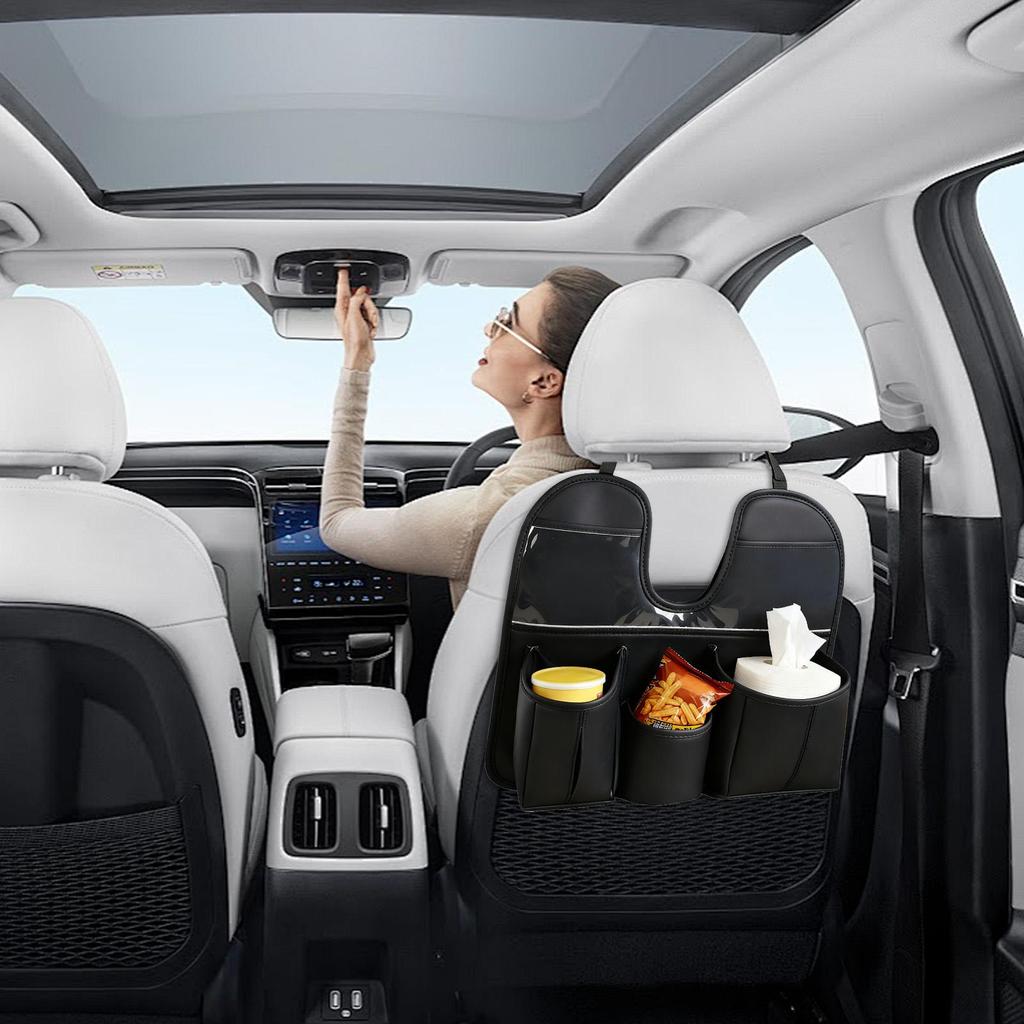 Car Seat Back Storage Bag Leather Car Seat Organizer With Tablet Cup Holder Multifunctional Hanging Seat Back Organizer