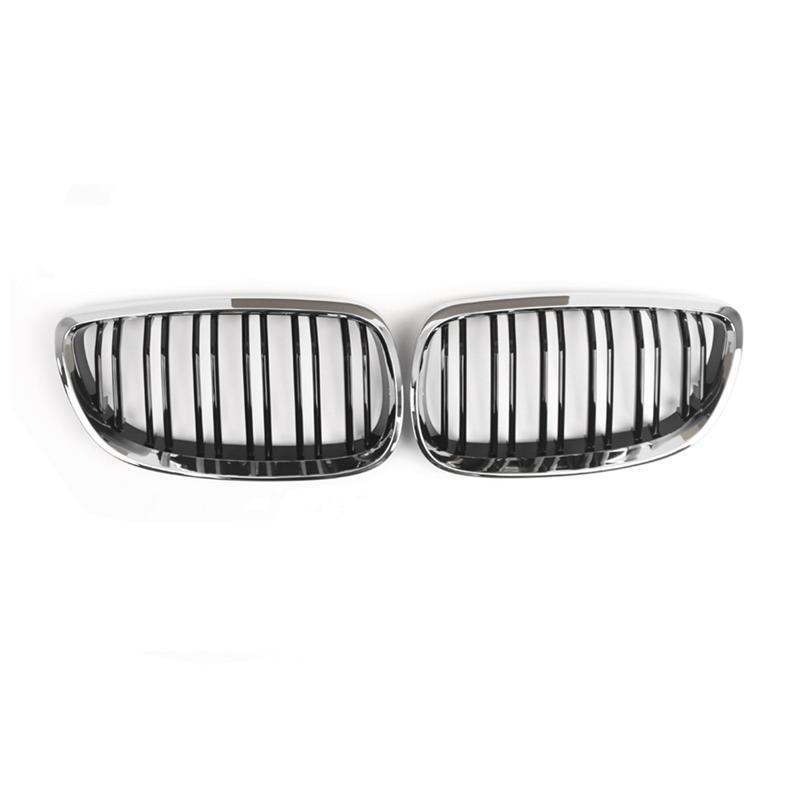 L10A Racing Style Front Kidney Grill Dual Slat Grille For BMW 3 Series E92 E93 Coupe 2006- 2010 Gloss Black+ Chrome 51137157277