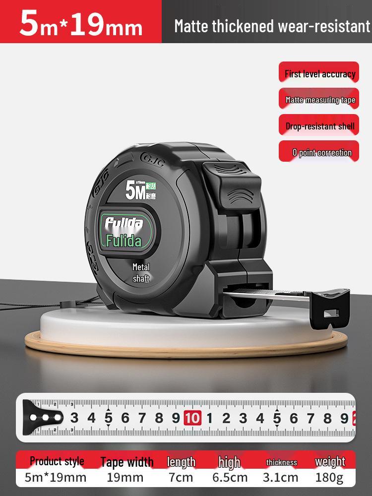 KT 5m Fluorescent Steel Tape Measure - Wear-Resistant, Self-Locking Ruler