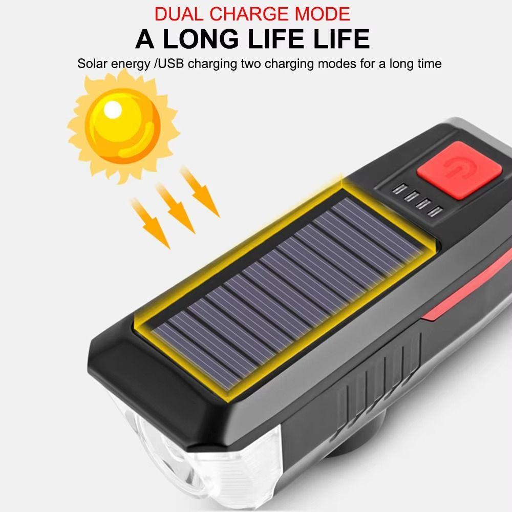 Solar Energy Bike Lights USB Rechargeable MTB Flashlight Bicycle Headlights  For Night Riding