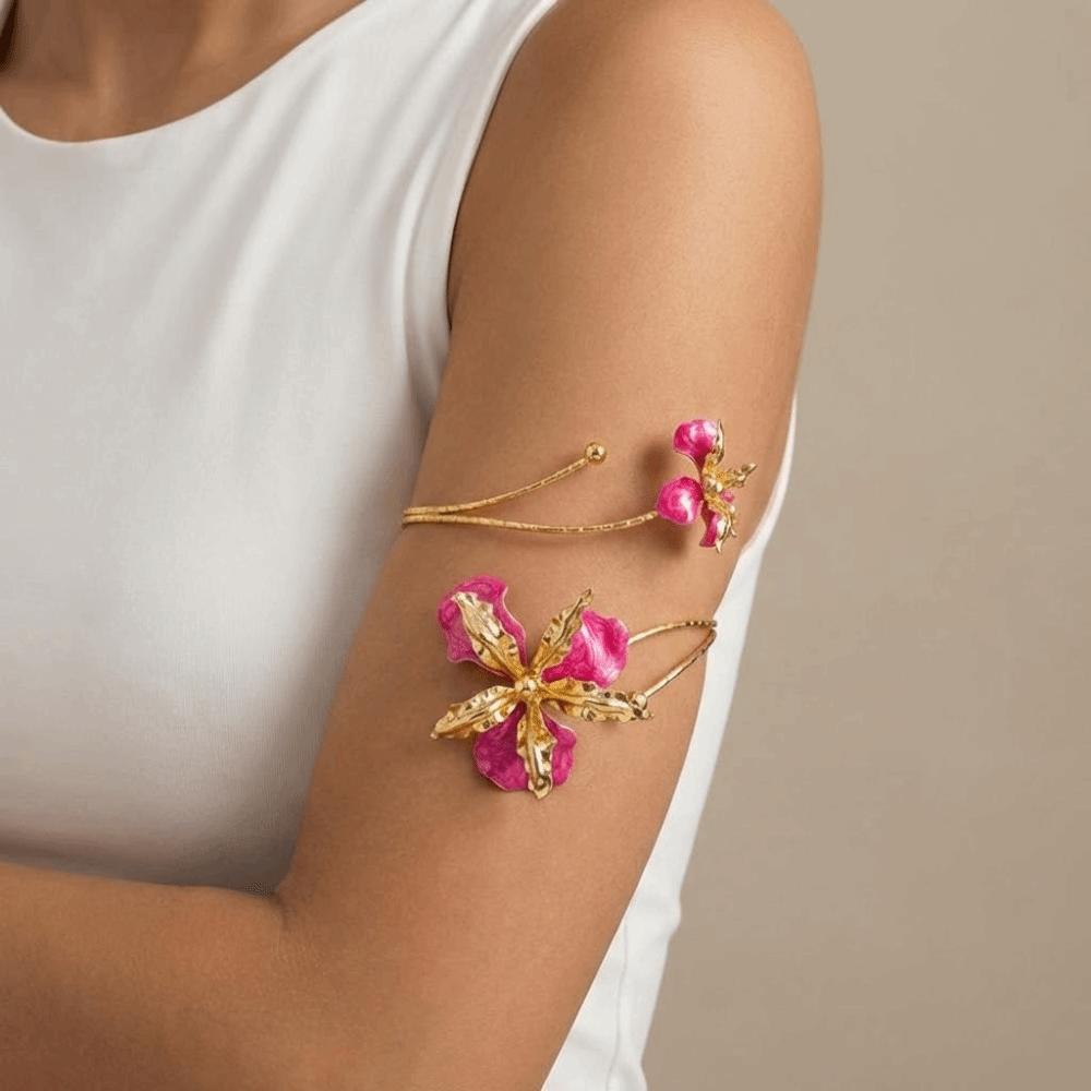Enamel Glaze Butterfly Orchid Bracelet Floral Flower Armband Fashion Open Arm Bangle  Gift