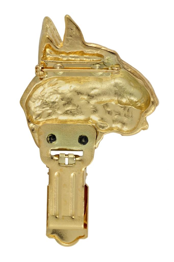 Bull Terrier, Bully – Brooch with a clip, gold-plated holder for a race number | Art-Dog