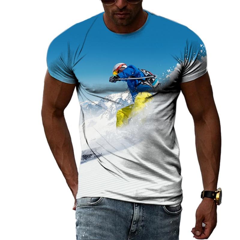 Sommermode Skateboard Sportswettbewerb Ski Herren T-Shirts Lässiger Druck Hip Hop Harajuku Persönlichkeit Rundhals Kurzarm Top