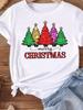 (Asian Size) tree gift happy new year Women's Top T Tee merry Christmas festival O-neck Clothing  Print Fashion ladies Graphic T-shirts