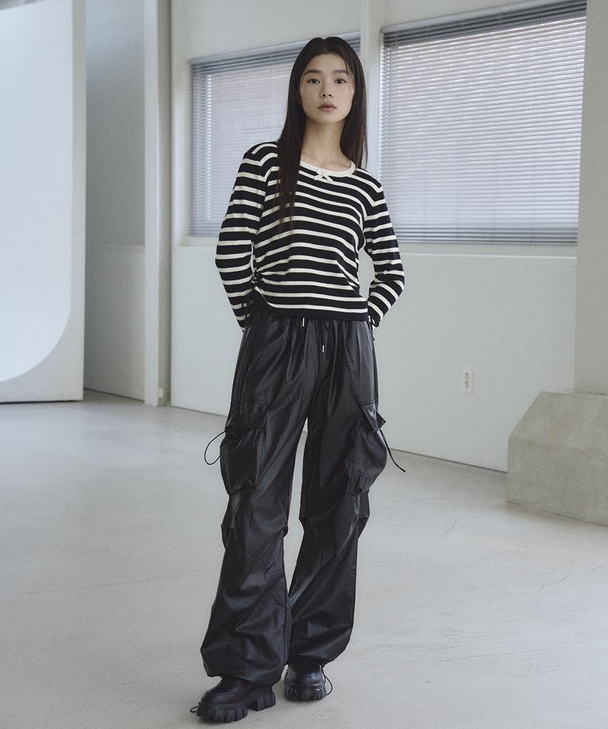THE GREEN LAB Striped Shirred Knit [Black]