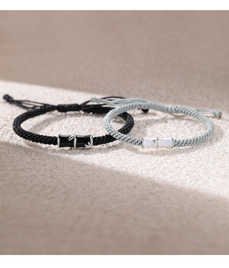 Sterling Silver Bamboo Couple Bracelets – Creative Student Style Hand Ropes, Perfect Christmas Gift for Girlfriend