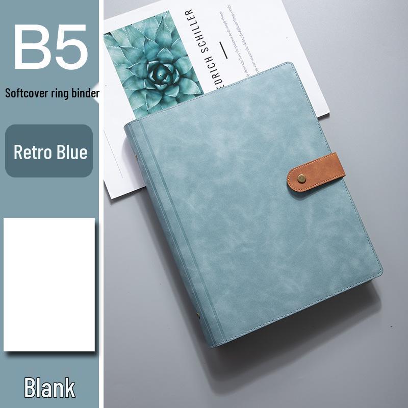 A4 Retro Leder Notizbuch mit Magnetverschluss - Unifarbe, Herausnehmbares kariertes Notizbuch