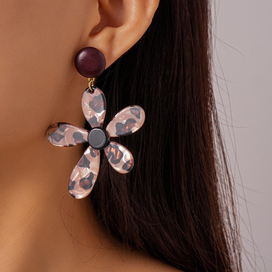 Cercei cu ac de argint cu imprimeu leopard pătat din rășină, floare geometrică, temperament retro Maillard, cercei de nișă high-end