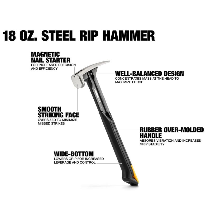 TOUGHBUILT TB-H1-1R-S16 TB-H1-1R-S18 16 OZ. 18 OZ. Magnetické ruční nářadí s hladkým leštěným povrchem z oceli