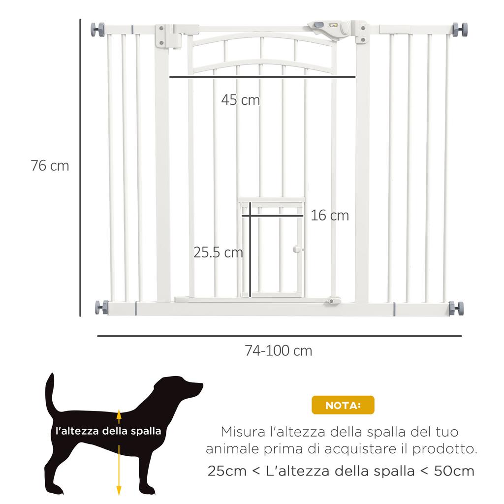 Self-Closing Dog Gate for Small and Medium Size Dogs, Made of Steel and PA, 74-100x76 cm, White