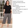 Plus Size Pajamas for Women 2 Piece Sleepwear Set Comfy V Neck Short Sleeve Shirt and Drawstring Long Pants Lounge Wear Home Sleeping Suites
